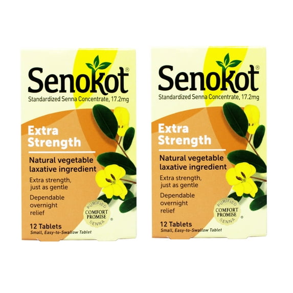 2 Pack - Senokot Extra Strength Natural Vegetable Ingredient Laxative 12 Tablets Each