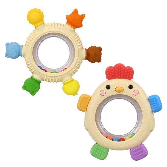 2 Pack Sensory Toys for Babies,Baby Teething Rings Toys for 0-3 3 6-12 Months Baby Rattle Teether Silicone Teether Relief Chew Soothing,BPA Free