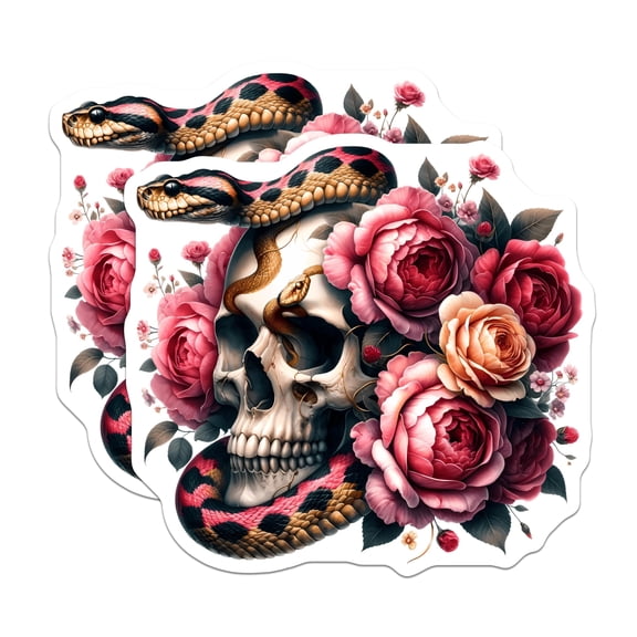 (2 Pack) Serpent Skull Roses Magnets - Dark Botanical Aesthetic Art - Goth Macabre Home Decor Display - 5 Inches On Longest Side - Thick Durable Magnet - Made in USA - MAG22221