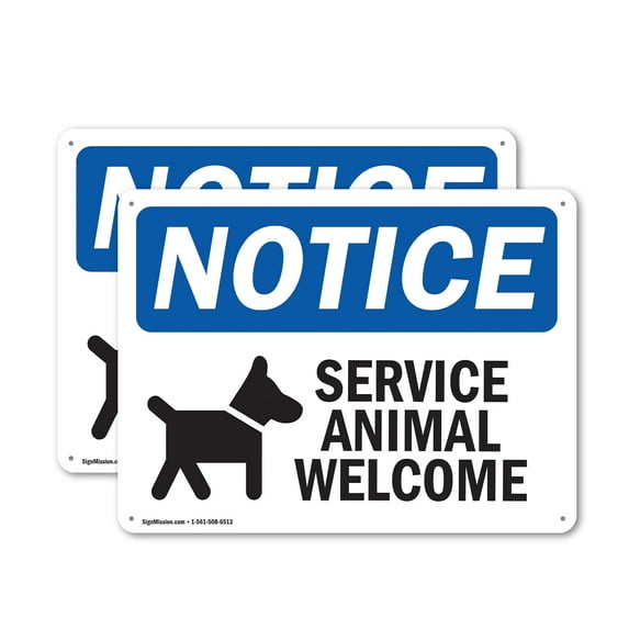 (2 Pack) Service Animals Welcome OSHA Notice Sign 10 Inch X 7 Inch Indoor / Outdoor Rust-Free Aluminum Metal Signs for Workplace, Workshop, and Construction Site, Made in the USA