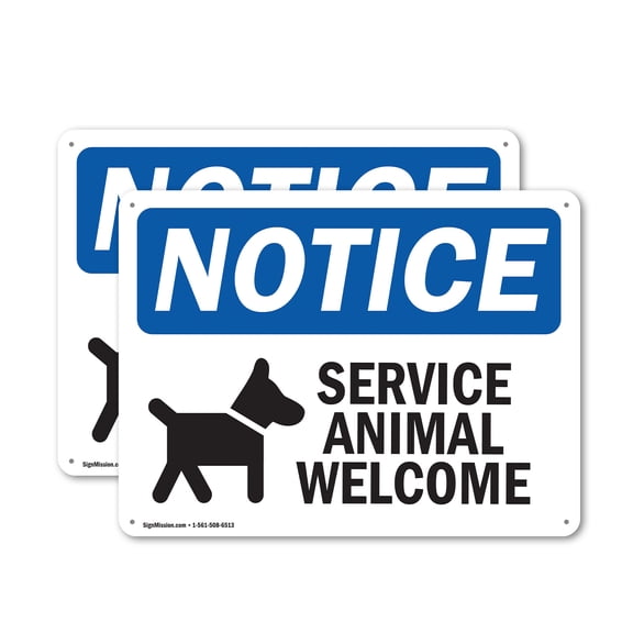 (2 Pack) Service Animals Welcome OSHA Notice Sign 18 Inch X 12 Inch Indoor / Outdoor Rust-Free Aluminum Metal Signs for Workplace, Workshop, and Construction Site, Made in the USA