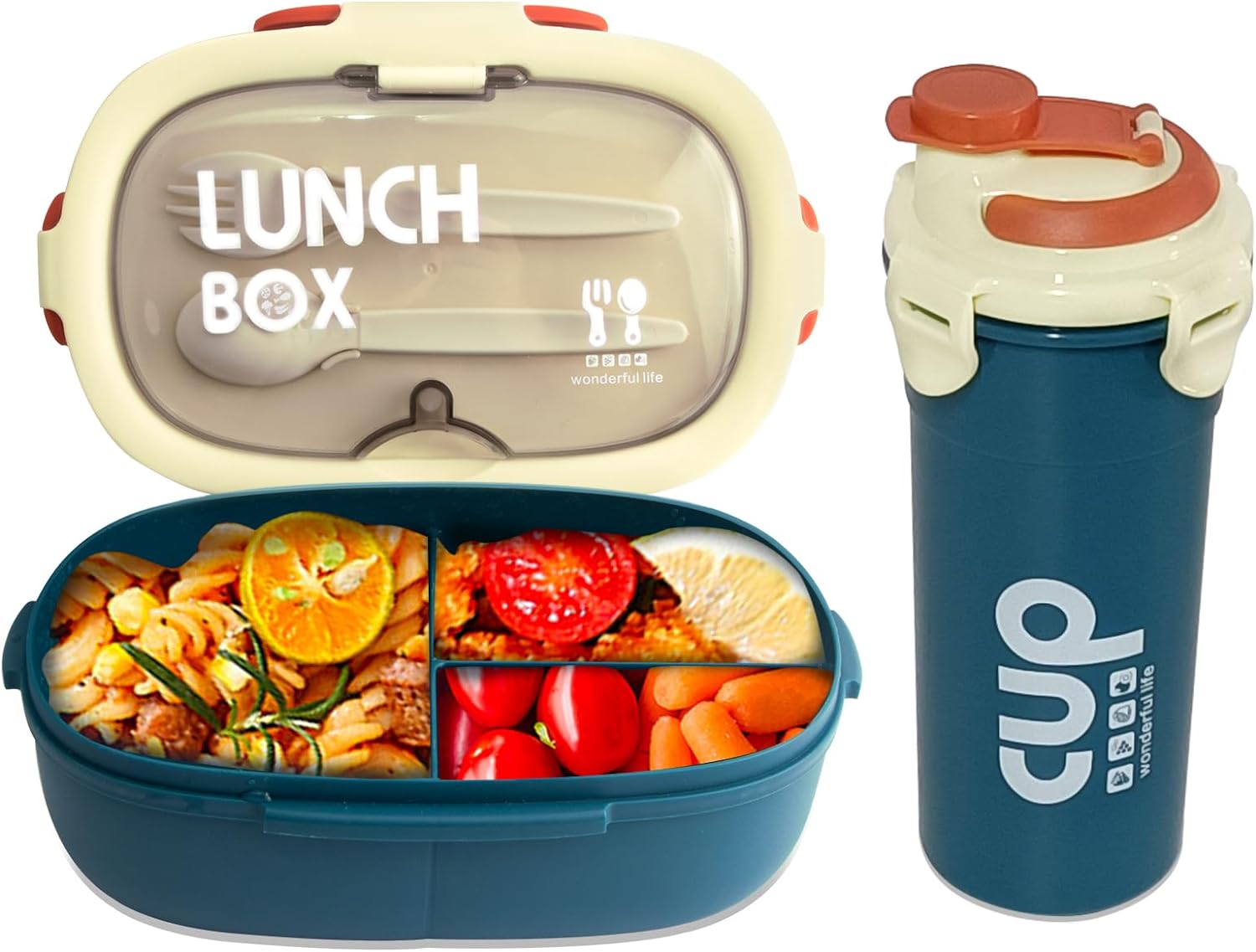 2 Pack Set Bento Box (29oz）and Water Bottle（16oz）for Kids/Adult, Bento