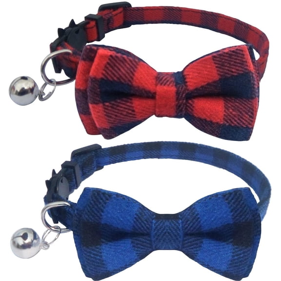 2 Pack/Set Cat Collar Breakaway with Cute Bow Tie and Bell for Kitty and Some Puppies, Adjustable from 7.8-11 Inch