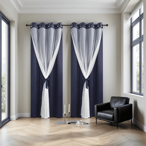 2-Pack Set Double Layer Indoor Curtains, White Sheer and Room Darkening Blackout Drapes, Mix and Match Curtains Grommet Top Panels for Bedroom Living Room