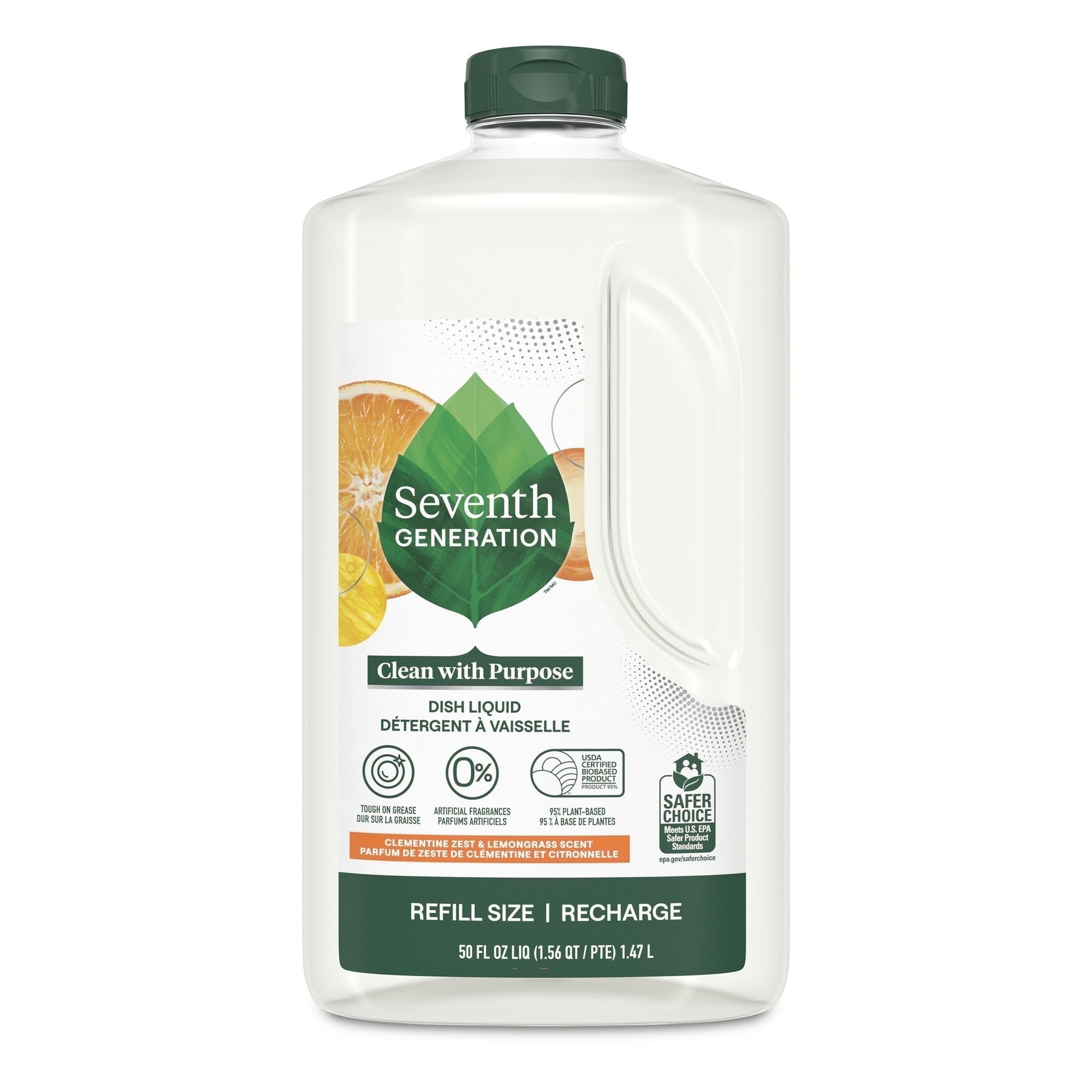 (2 Pack) Seventh Generation Dish Soap Refill Dishwashing Liquid Soap, Clementine Zest Lemongrass, 50 oz