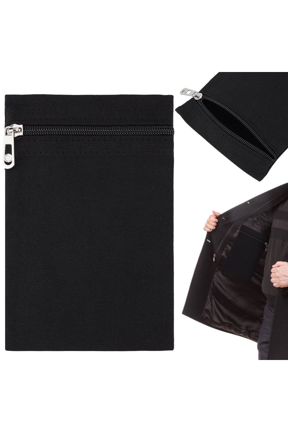 2 Pack Sew in Side Pocket with Zipper Canvas Cloth Black Hidden Pocket for Jackets Sweatshirts Travel Accessories 7.4x4.9x0.12inch