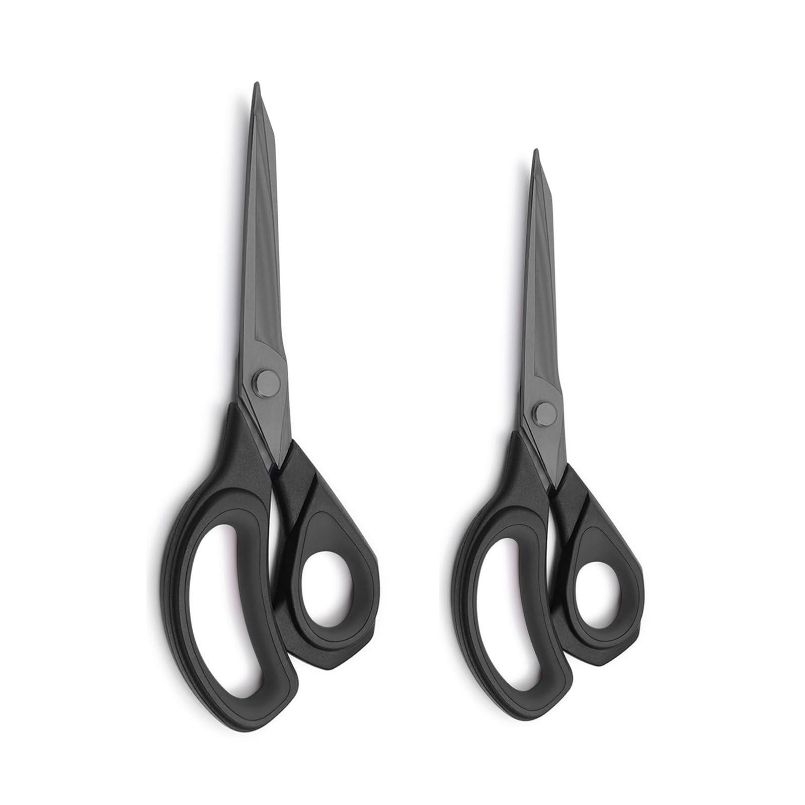 2 Pack Sewing Fabric Scissors: Titanium Coated Forged Heavy Duty Shears All Purpose For Tailor Dressmaking Crafting Clothes Leather  8.5" & 9.5" Black
