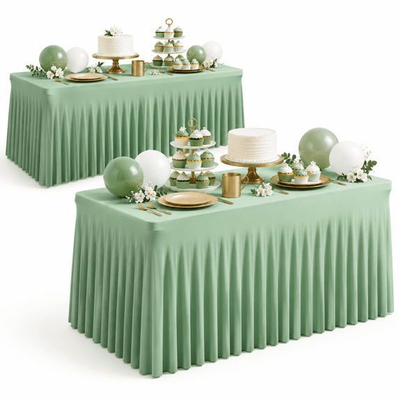 Layout Of Ruffle 2 Pack Sgreen Spandex Table Clothes For 6 Foot Rectangle Tables 6ft ...