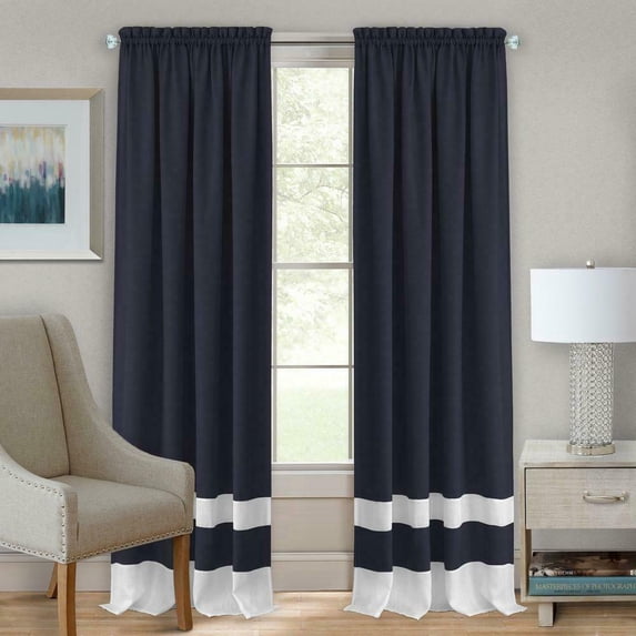 2 Pack Shabby Linen Farmhouse Sheer Flax Window Curtains - Navy Blue, 63 in. Long