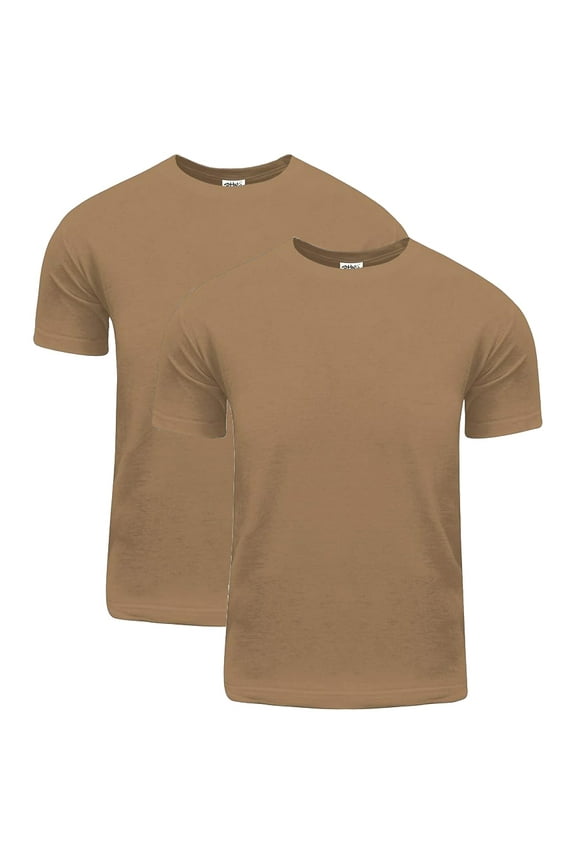 2 Pack Shaka Wear Men's Active Comfort Cotton Short Sleeve Crew Neck T-Shirt - Khaki - Large