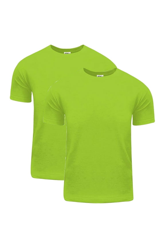 2 Pack Shaka Wear Men's Active Comfort Cotton Short Sleeve Crew Neck T-Shirt - Lime Green - Small