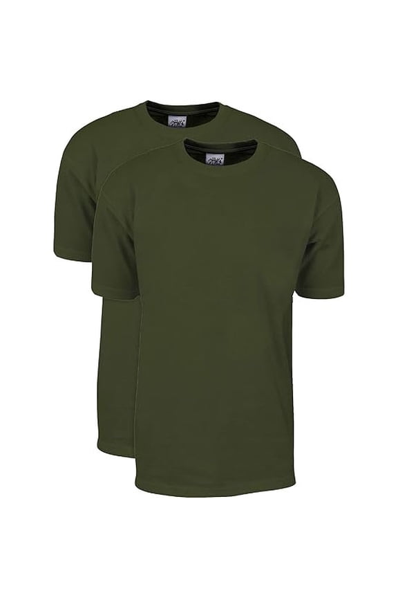 2 Pack Shaka Wear Men's Max Heavyweight Short Sleeve Crew Neck T-Shirt - Olive Green - Small