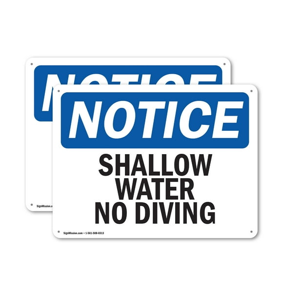 (2 Pack) Shallow Water No Diving OSHA Notice Sign 10 Inch X 7 Inch Plastic Sign, Weather Resistant, UV Protected for Workplace, Business, and Construction Site, Made in the USA