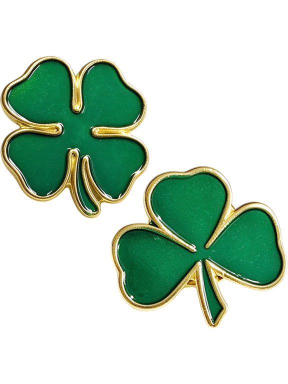 2 Pack Shamrock and Four Leaf Clover Brooch Irish Good Luck Charm St Patricks Day Gift