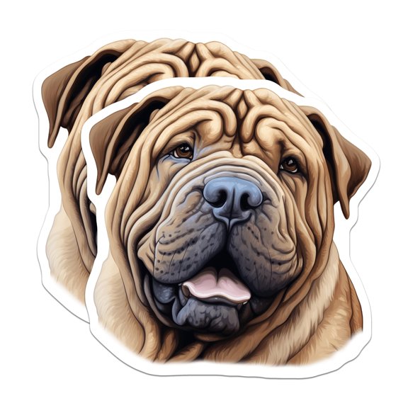 (2 Pack) Shar Pei Dog Magnets - Wrinkled Canine Art - Pet Owner Decor - Fridge Locker Display - Dog Lover Accessory - 5 Inches On Longest Side - Thick Durable Magnet - Made in USA - MAG24448