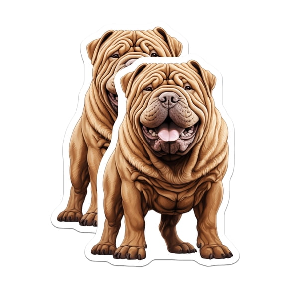 (2 Pack) Shar Pei Dog Magnets - Wrinkly Dog Lover Accessory - Happy Sharpei Art - Unique Pet Fridge Decor - 5 Inches On Longest Side - Thick Durable Magnet - Made in USA - MAG28230