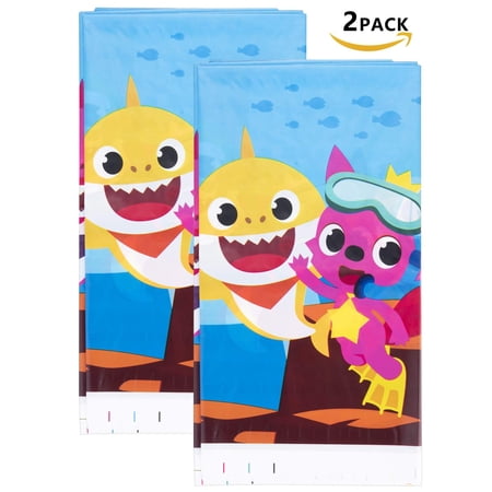 2 Pack Shark Table Cloths for Baby Shark Birthday Party. Plastic Table Cloths 74" x 43"