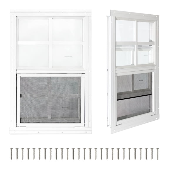2 Pack Shed Windows, Chicken Coop Windows, 16" x 16" White