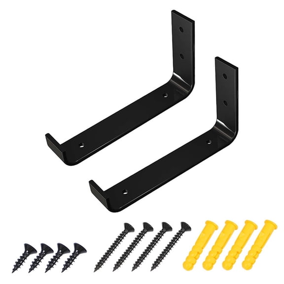 2 Pack Shelf Bracket with Lip Rustic Hardware Included Black Floating Shelves Wall Mounted Heavy Duty Support 25cm