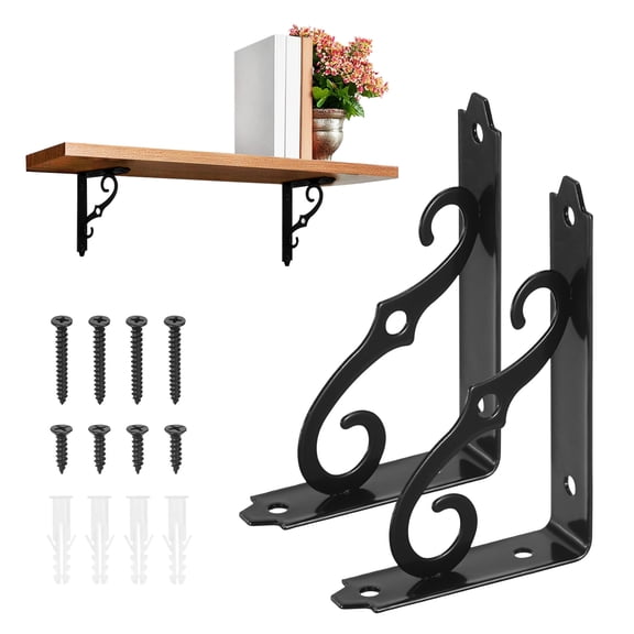 2-Pack Shelf Brackets, 5 Inch Long Iron Wall Mount Shelf Support Bracket for Home/Kitchen/DIY Decorative [Black]