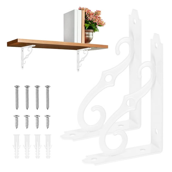 2-Pack Shelf Brackets, 5 Inch Long Iron Wall Mount Shelf Support Bracket for Home/Kitchen/DIY Decorative [White]