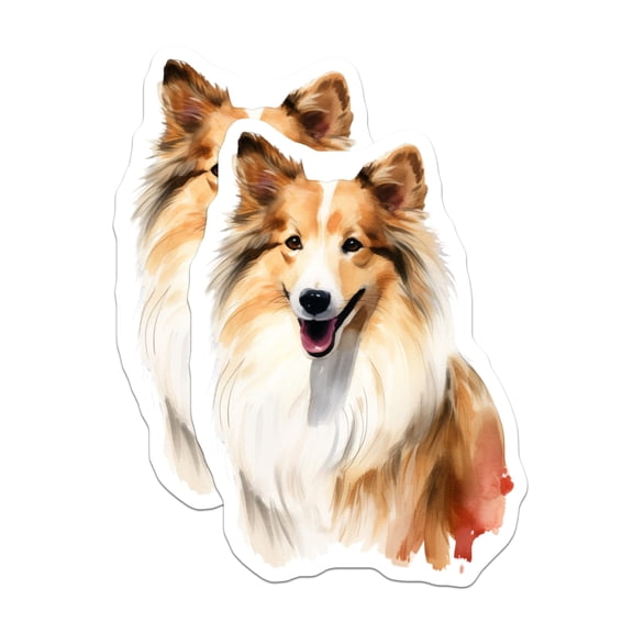 (2 Pack) Sheltie Dog Stickers - Watercolor Shetland Sheepdog Decals - Cute Canine Art for Pet Parents and Dog Lovers - 5" On Longest Side - Sticks to Smooth Flat Surfaces - Made in USA - BMCS29287