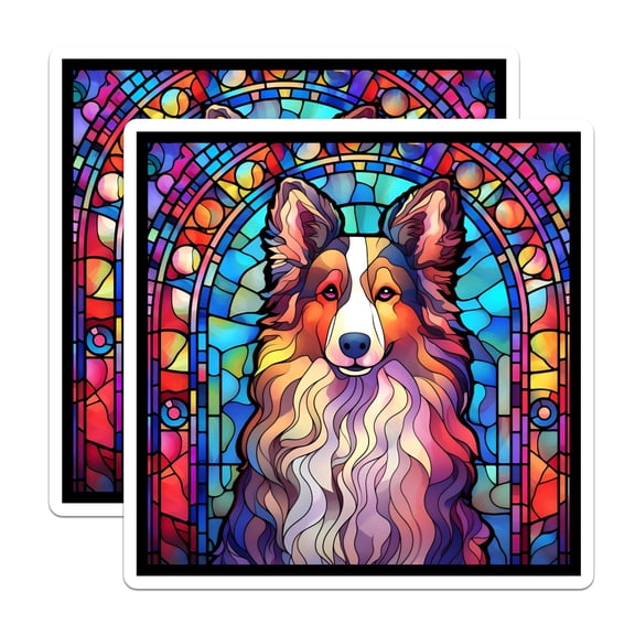 (2 Pack) Sheltie Stickers - Stained Glass Dog - Collie Stickers - 5" On Longest Side - Sticks to Smooth Flat Surfaces - Made in USA - BMCS15554