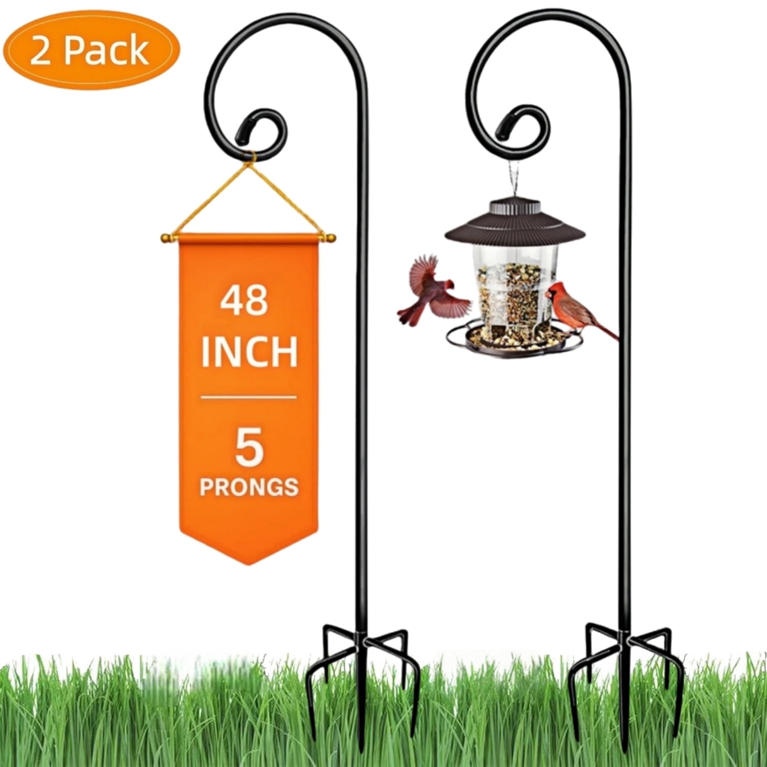 american gardenworks urbangarden 65 single shepherd hook weight capacity BEAU JARDIN 48 Inch 5 Pack One Piece Structure No Assembly Required 2/5 Inch Heavy Duty Solid Metal Shepards for Garden Outdoor Plants Lantern Mason Jar Wind Chimes Wedding Made of premium 1PC American Gardenworks Single Hanger