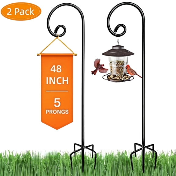 PENDALI 2 Pack 48 Inch Shepherds Hooks for Outdoor, Heavy Duty Bird Feeder Hook with 5 Prong Base, Adjustable Shepherds Hook for Hummingbird Feeder, Plants, Wedding Decor