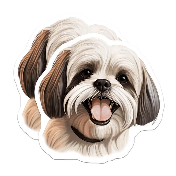(2 Pack) Shih Tzu Dog Stickers - Happy Puppy Decals - Pet Owner Car Laptop Accessories - 5" On Longest Side - Sticks to Smooth Flat Surfaces - Made in USA - BMCS30756