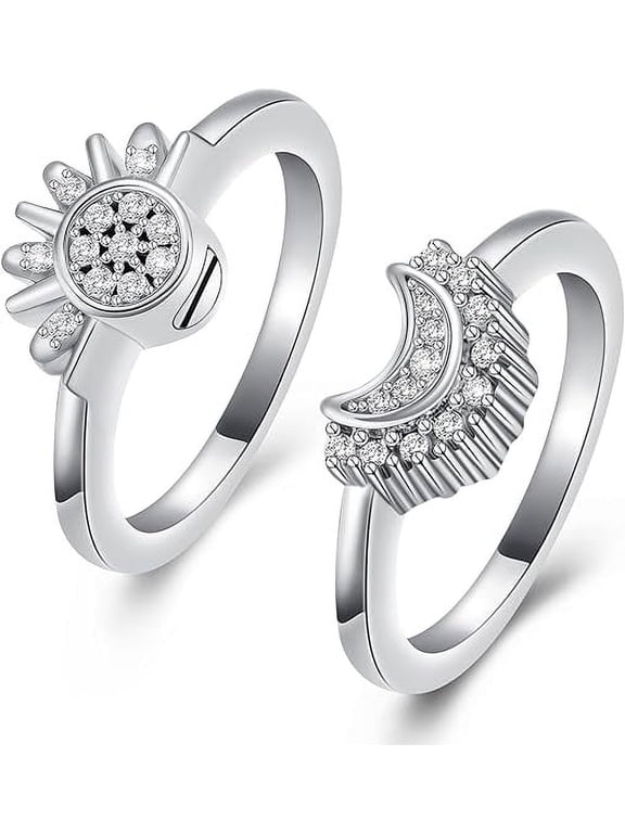 2 Pack Shiny Sun & Moon Urn Cremation Ring Set - Personalized Cremation Jewelry for Ashes Rings Sun Ring Cremation Urn Ring for Ashes Finger Ring
