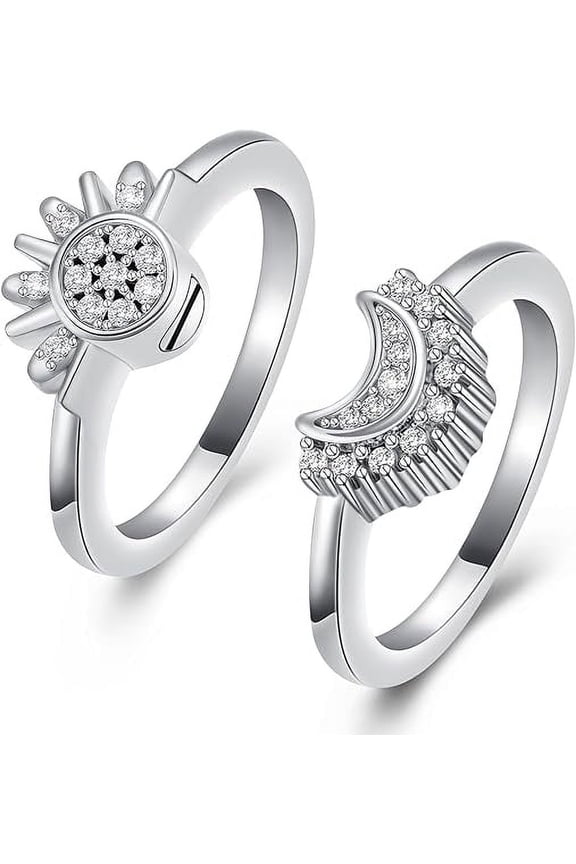 2 Pack Shiny Sun & Moon Urn Cremation Ring Set - Personalized Cremation Jewelry for Ashes Rings Sun Ring Cremation Urn Ring for Ashes Finger Ring