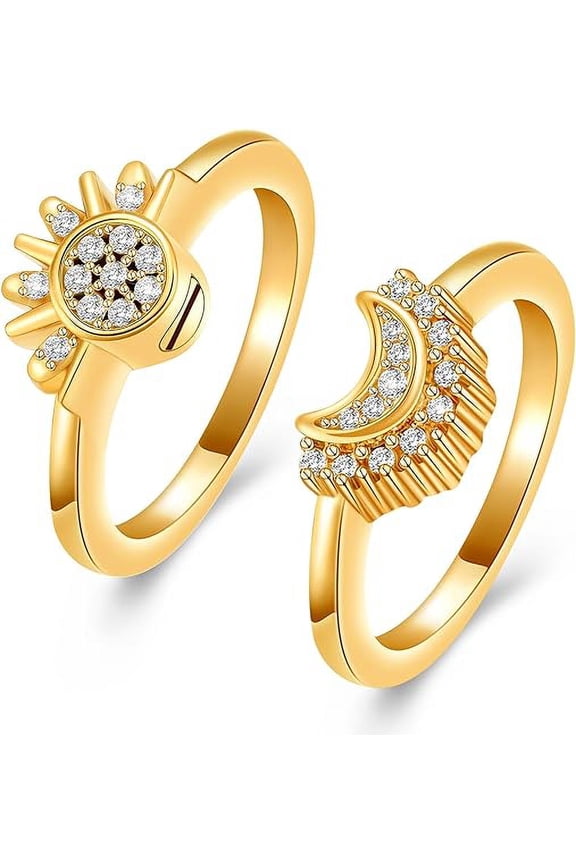 2 Pack Shiny Sun & Moon Urn Cremation Ring Set - Personalized Cremation Jewelry for Ashes Rings Sun Ring Cremation Urn Ring for Ashes Finger Ring