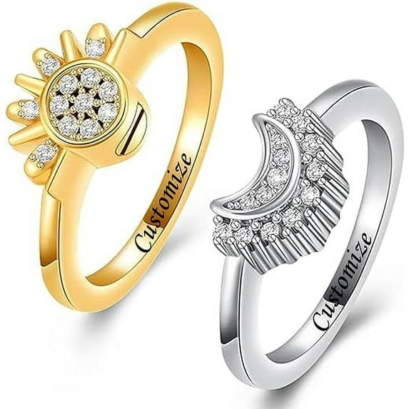 2 Pack Shiny Sun & Moon Urn Cremation Ring Set - Personalized Cremation Jewelry for Ashes Rings Sun Ring Cremation Urn Ring for Ashes Finger Ring