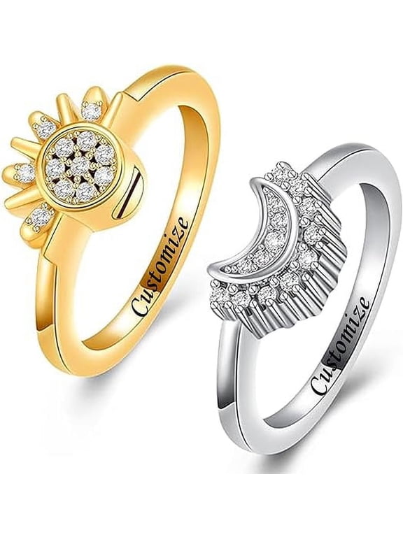 2 Pack Shiny Sun & Moon Urn Cremation Ring Set - Personalized Cremation Jewelry for Ashes Rings Sun Ring Cremation Urn Ring for Ashes Finger Ring