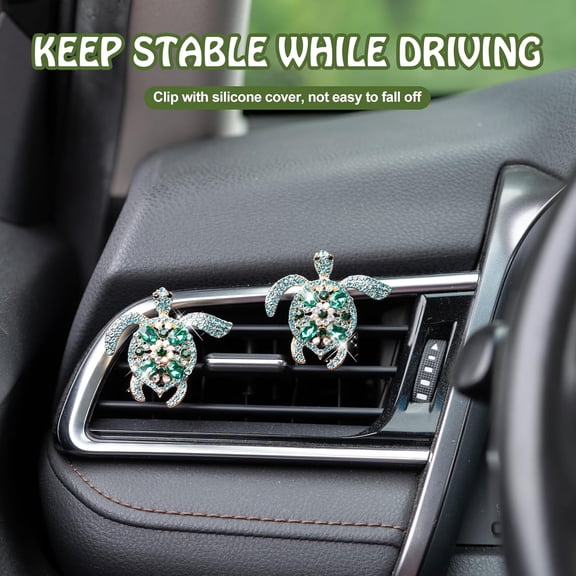 2-Pack Shiny Turtle Car Air Freshener Vent Clip, Crystal Diamond Vent Clip Decoration