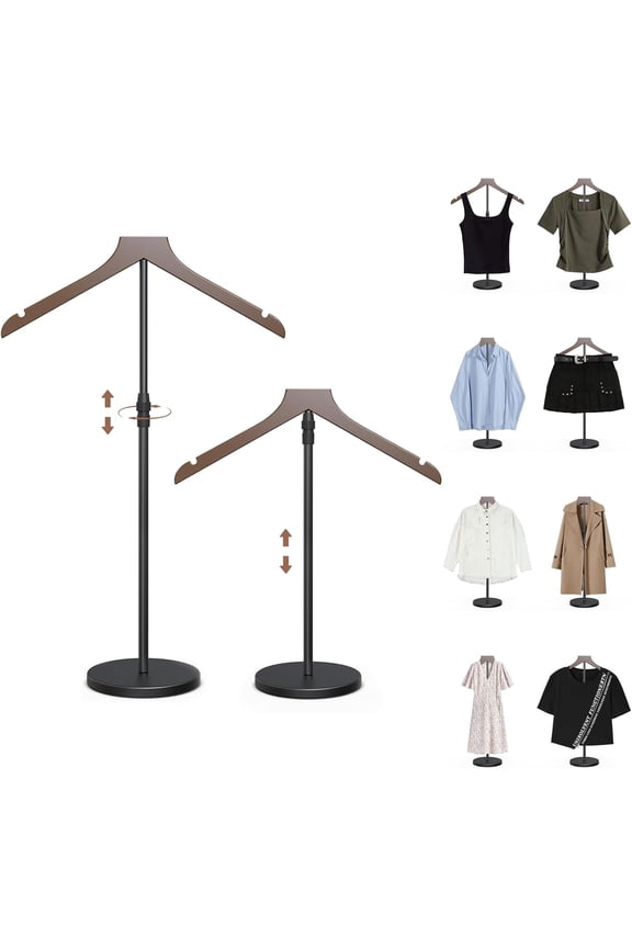 2 Pack Shirt Display Stand, 18-34 Inch Height Adjustable Mannequin Torso Stand Dress Form for Vendors Shop, T Shirt Display Jacket Coat Hanger Steaming Clothes Holder, Brown