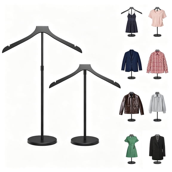 2 Pack Shirt Display Stand, Adjustable Mannequin Torso Height 20 to 34 Inches, Cap and Gown Display Stand Stable Clothing Garment Dress Form, Coat Jacket Hanger Easy to Install, Black