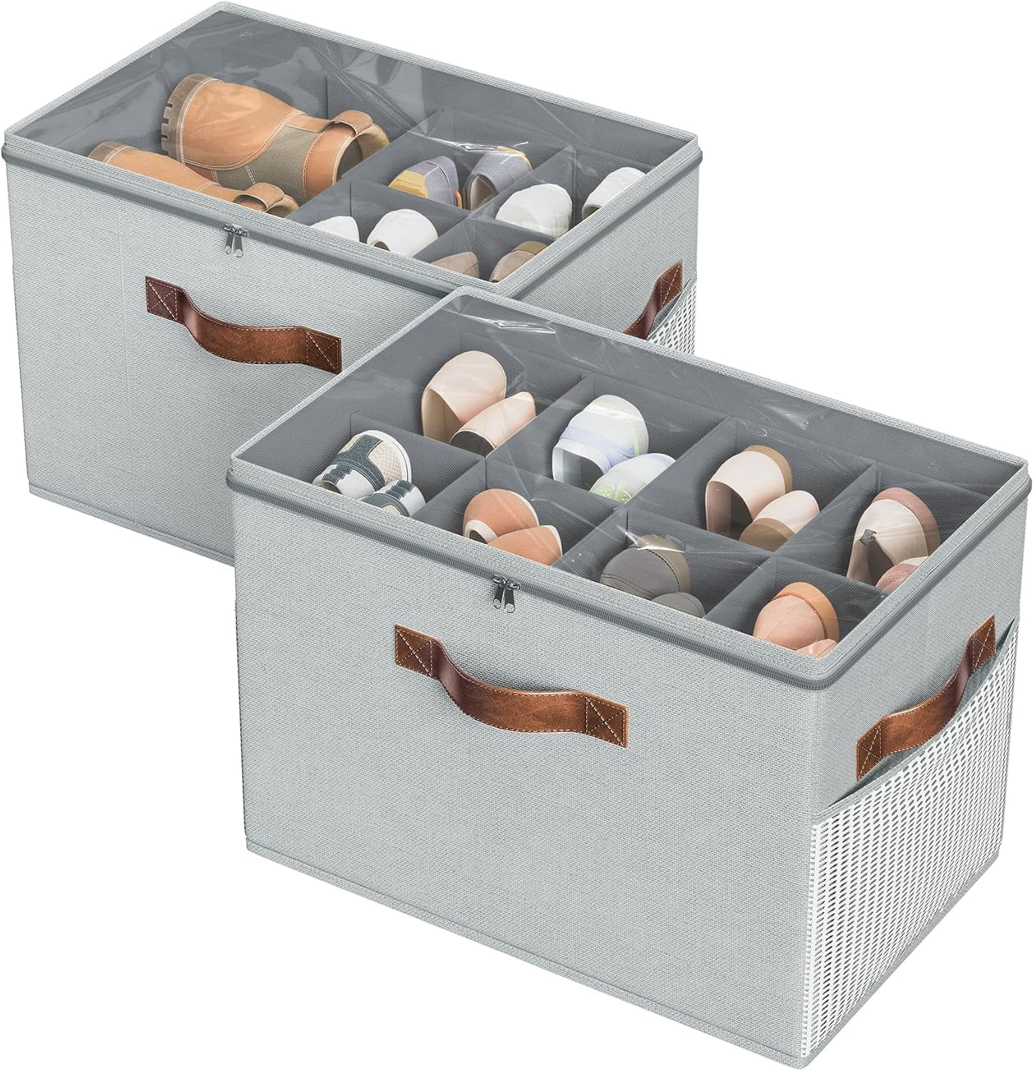 2 Pack Shoe Organizer for Closet, Clear Foldable Shoe Storage ...