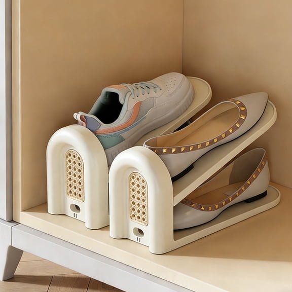 2 Pack Shoe Slots Organizer, Double Deck Shoe Rack Holder Shoe Stack for Closet Organization, Sneakers Display Tray Rack, Integrated Structural Design, No Assembly Required