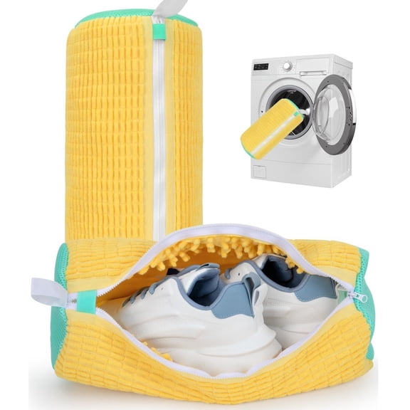 2 Pack Shoe Washing Bag for Washing Machine, Reusable Mesh Laundry Shoe Bag, Anti-Deformation Shoe Cleaner Pouch Yellow