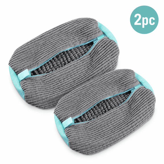 2 Pack Shoe Washing Bags for Washing Machine, Chenille Sneaker Laundry Bags, Anti-Deformation Shoe Wash Protectors for Sneakers, Flats and Daily Shoes in Gray Yellow Sky Blue