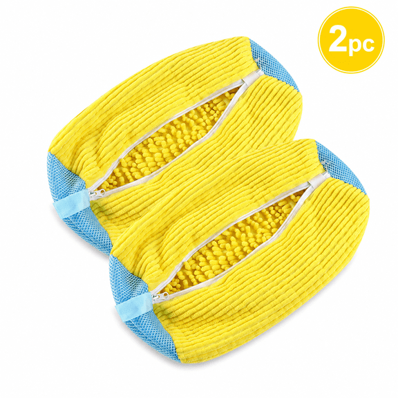 2 Pack Shoe Washing Bags for Washing Machine, Chenille Sneaker Laundry Bags, Anti-Deformation Shoe Wash Protectors for Sneakers, Flats and Daily Shoes in Gray Yellow Sky Blue