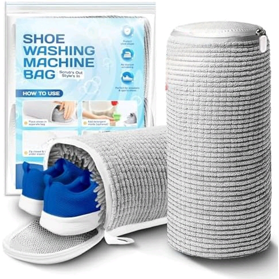 2-Pack Shoe Washing Machine Bag, 360 Deep Shoe Laundry Bag for Washer, Reusable Mesh Shoe Bag with Secure Zipper, Easy Clean Shoe Bag for Sneakers, Tennis Shoes & Gym Trainers