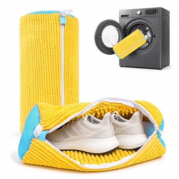 2 Pack Durable Mesh Shoe Washing Laundry Bags, Invisible Side Zipper Design, 360° All-Around Comprehensive Shoe Cleaning, Upgraded Universal Size Suitable for All Shoe Types and Sizes, Yellow