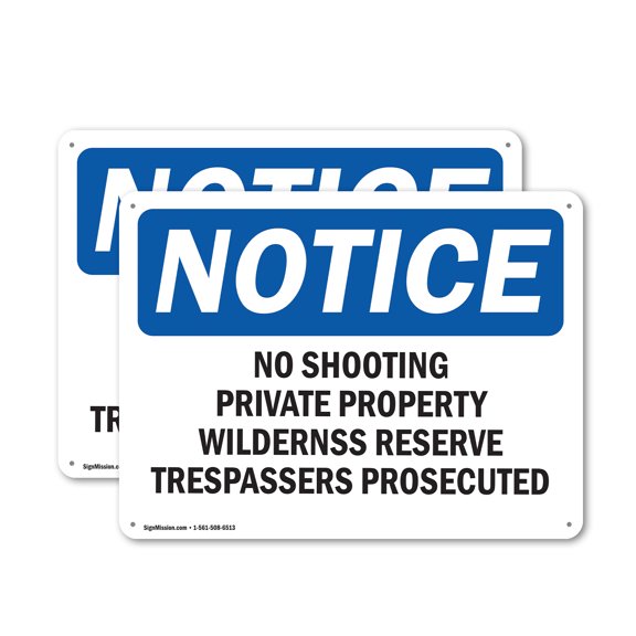 (2 Pack) No Shooting Private Property Wilderness OSHA Notice Sign 18 Inch X 12 Inch Plastic Sign, Weather Resistant, UV Protected for Workplace, Business, and Construction Site, Made in