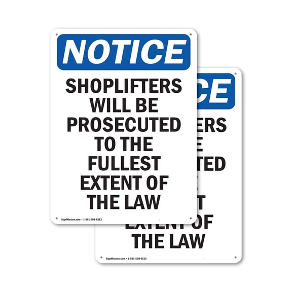 (2 Pack) Shoplifters Will Be Prosecuted OSHA Notice Sign 10 Inch X 14 Inch Plastic Sign, Weather Resistant, UV Protected for Workplace, Business, and Construction Site, Made in the USA