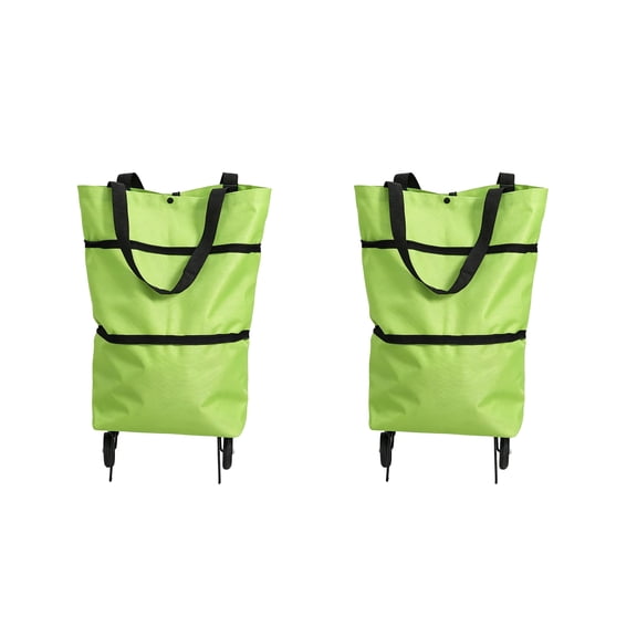 2 Pack Shopping Bag with Wheels, Oxford Fabric Eco Friendly Shopping Cart Reusable Large Capacity Grocery Bag for Outdoor Supermarket Market Use Green