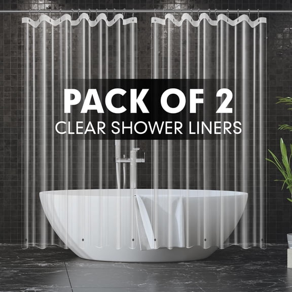 2-Pack Short 72x66 Inch Clear Plastic Shower Curtain Liners, 3G Lightweight - Crystal Transparency, Waterproof Bathroom & Bathtub Liners, Easy Install