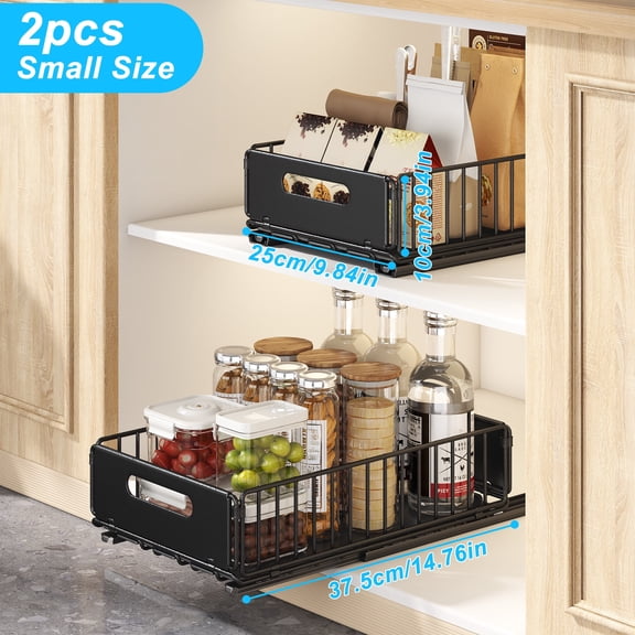 2 Pack Short Height Pull Out Cabinet Organizer, Metal Under Sink Organizer, Slide Out Drawers for Kitchen, Bathroom